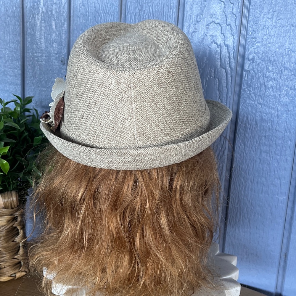 PUGS Stylish Tan Hat with Brown and White Floral Accent - Picture 6 of 11